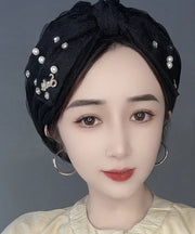 New Fashion Beige Thin Bubble Tulle Pearl Zircon Boonie Hat