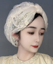 New Fashion Beige Thin Bubble Tulle Pearl Zircon Boonie Hat
