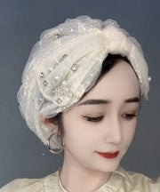 New Fashion Beige Thin Bubble Tulle Pearl Zircon Boonie Hat