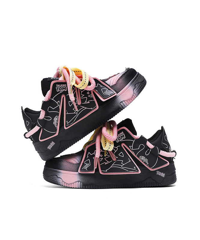 New Fashion Black Lace Up Splicing Platform Flat Shoes