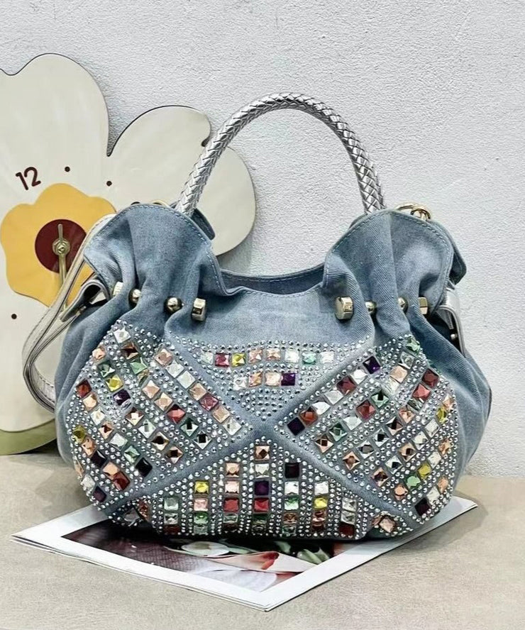 New Fashion Blue Denim Zircon Tote Bag