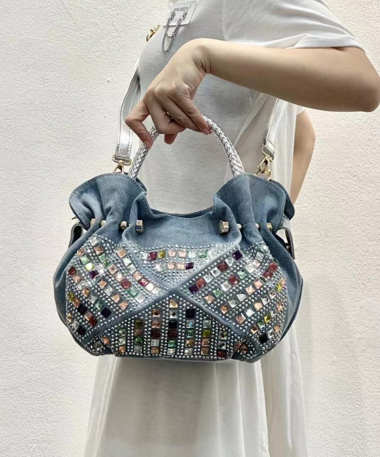 New Fashion Blue Denim Zircon Tote Bag