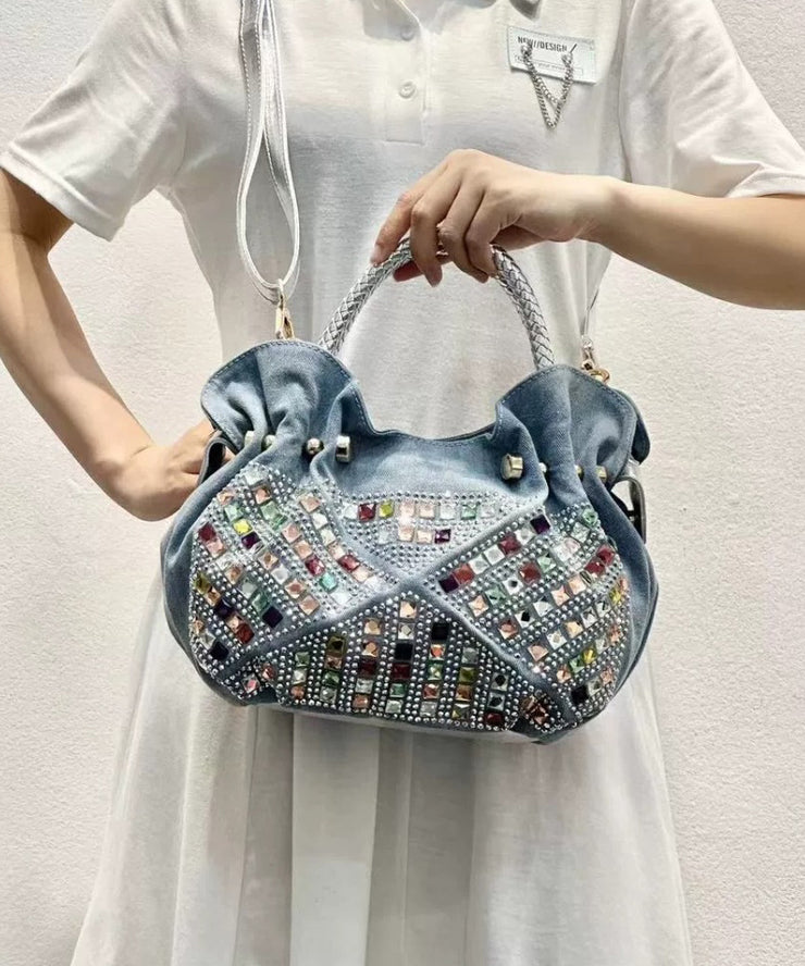 New Fashion Blue Denim Zircon Tote Bag