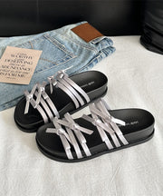 New Fashion Versatile Silver Bow Platform Slide Sandals