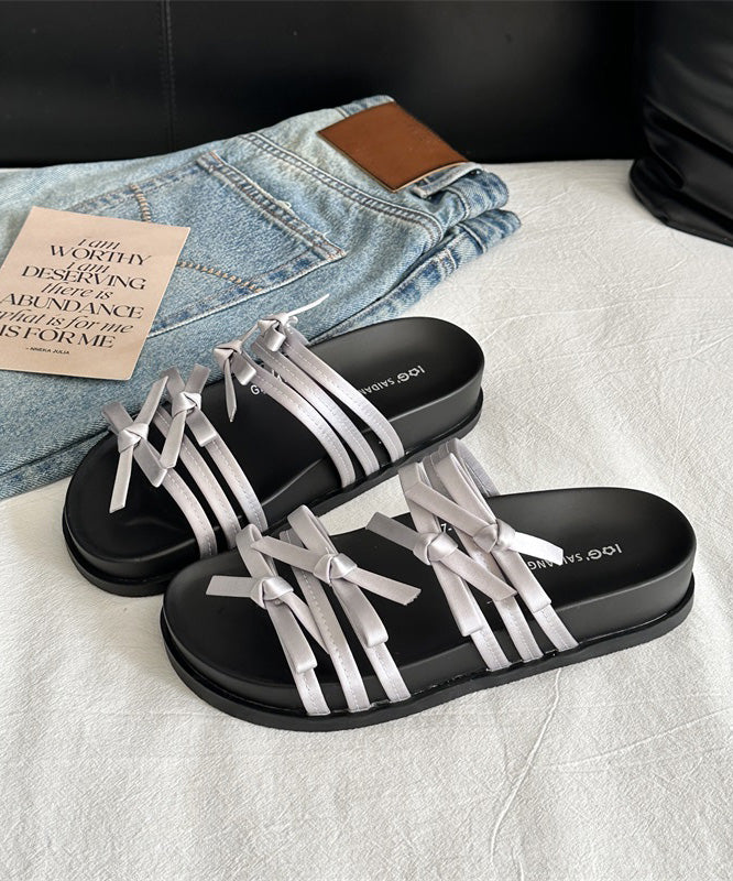 New Fashion Versatile Silver Bow Platform Slide Sandals