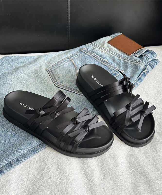 New Fashion Versatile Silver Bow Platform Slide Sandals