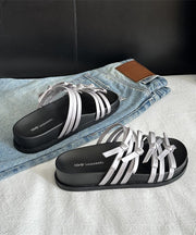 New Fashion Versatile Silver Bow Platform Slide Sandals