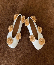 New Floral Splicing Flat Shoes Women Black Sheepskin