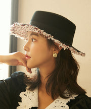New French Elegant Black Applique Wool Cloche Hat