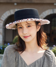 New French Elegant Black Applique Wool Cloche Hat