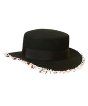 New French Elegant Black Applique Wool Cloche Hat