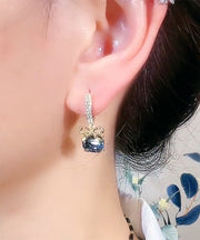 New Gold Copper Overgild Zircon Bow Crystal Hoop Earrings