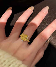 New Gold Sterling Silver Overgild Zircon Snake And Rose Rings