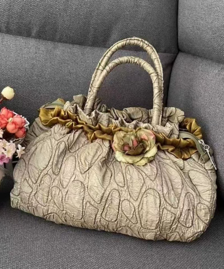 New Gold Versatile Wrinkled Flower Tote Handbag