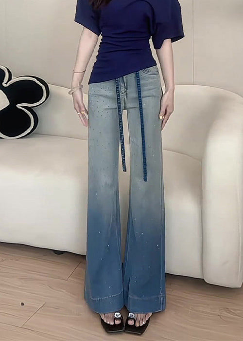 New Gradient Color Zircon Denim Wide Leg Pants Fall