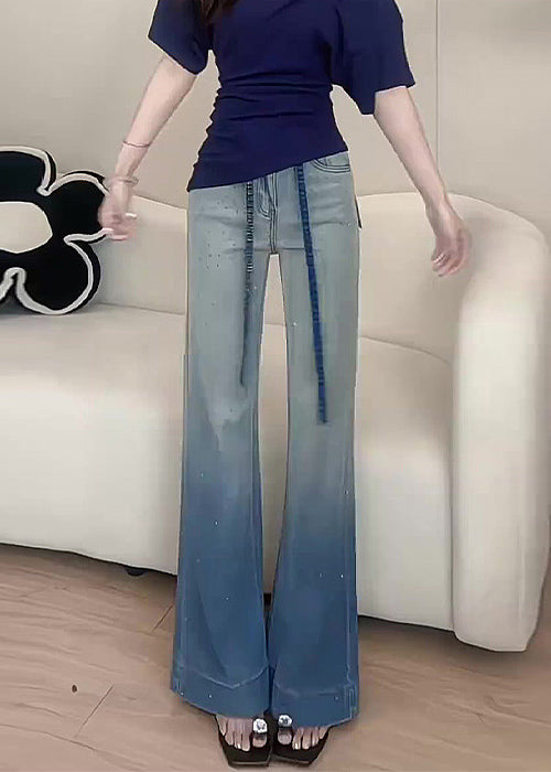 New Gradient Color Zircon Denim Wide Leg Pants Fall