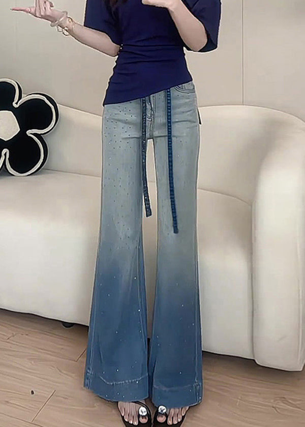 New Gradient Color Zircon Denim Wide Leg Pants Fall