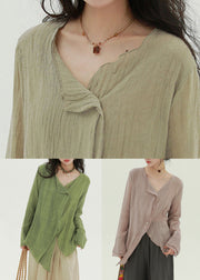New Green Asymmetrical Button Linen Shirt Fall