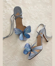 New Green Butterfly Flower Stiletto Sandals Lace Up