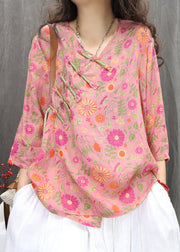 New Green Chinese Button Print Linen Blouses Bracelet Sleeve