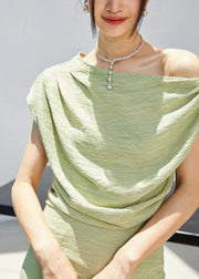 New Green Cold Shoulder Tops And Skirts Cotton Two Piece Set Summer