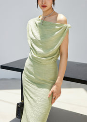 New Green Cold Shoulder Tops And Skirts Cotton Two Piece Set Summer
