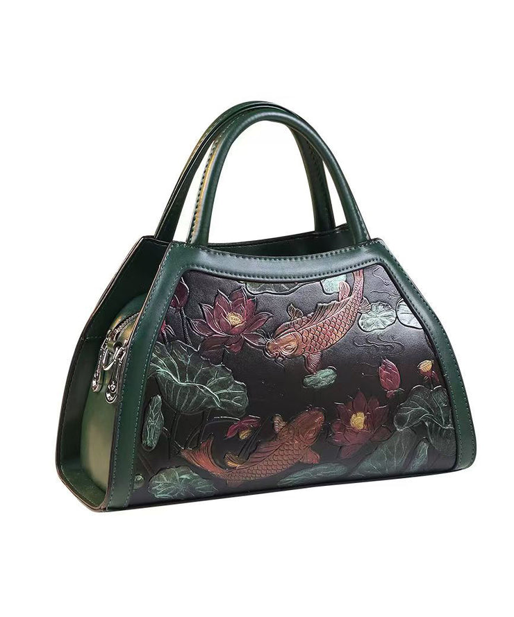 New Green Embossed Calf Leather Tote Bag