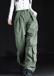 New Green Embroidered Pockets Cotton Pants Trousers Fall