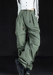 New Green Embroidered Pockets Cotton Pants Trousers Fall