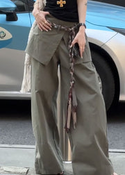 New Green False Two Pieces High Waist Cotton Pants Fall