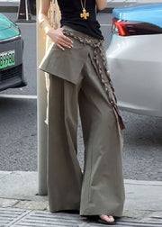 New Green False Two Pieces High Waist Cotton Pants Fall