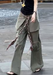 New Green False Two Pieces High Waist Cotton Pants Fall
