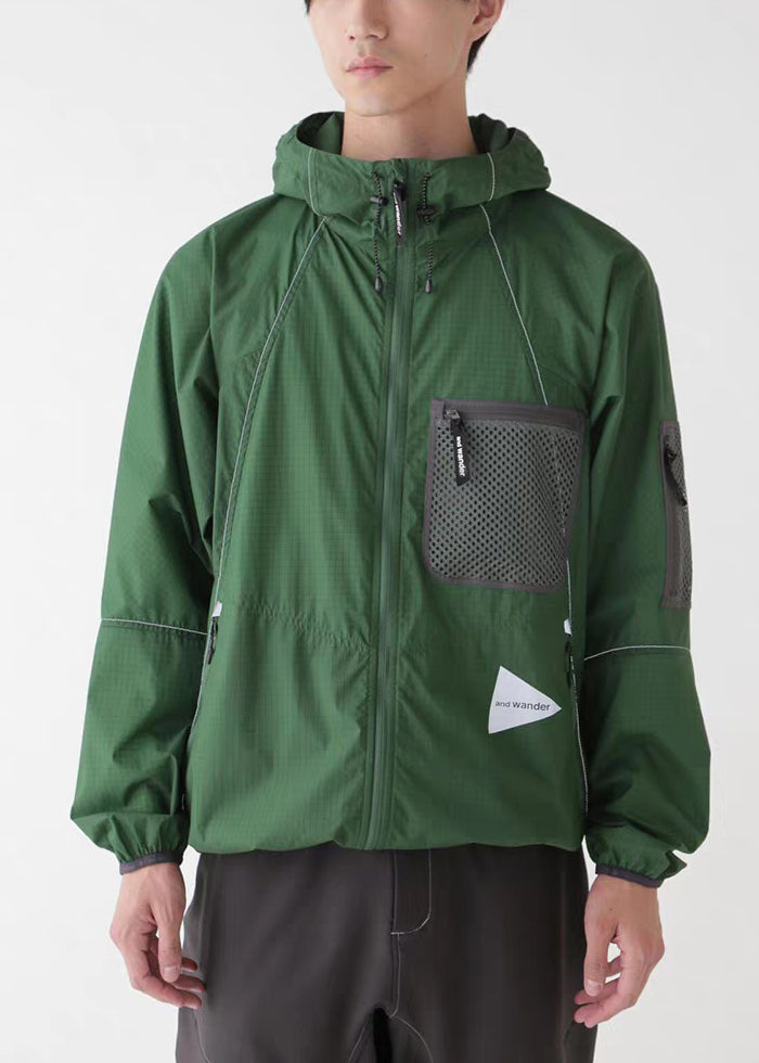 New Green Hooded Zippered Patchwork Men UPF 50+ Coat Summer