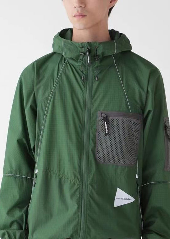 New Green Hooded Zippered Patchwork Men UPF 50+ Coat Summer
