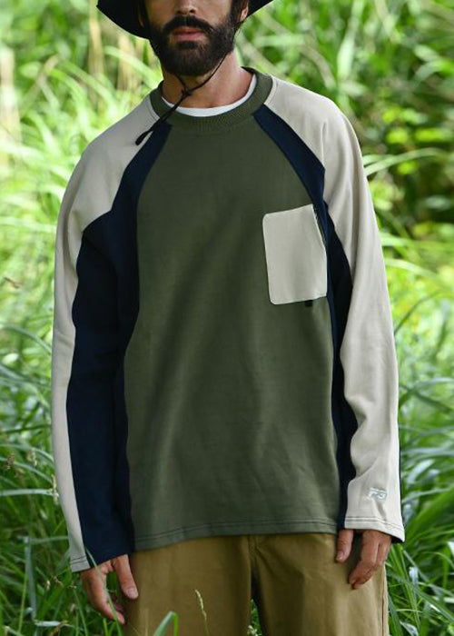 New Green O Neck Patchwork Cotton Men T Shirts Spring