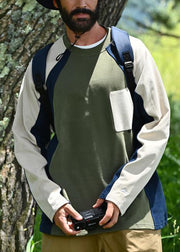 New Green O Neck Patchwork Cotton Men T Shirts Spring