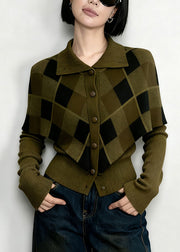 New Green Peter Pan Collar Patchwork False Two Pieces Knit Top Fall