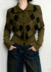 New Green Peter Pan Collar Patchwork False Two Pieces Knit Top Fall