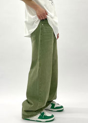 New Green Pockets High Waist Denim Pants Men Summer