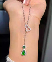 New Green Sterling Silver Zircon Emerald Calabash Tassel Pendant Necklace