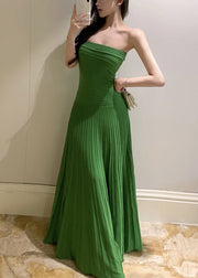 New Green Strapless Wrinkled knitting Cotton Long Dresses Sleeveless