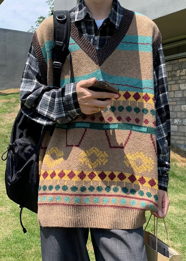 New Green Striped Cozy Men Knit Vest Spring