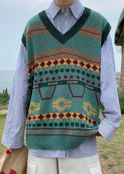 New Green Striped Cozy Men Knit Vest Spring