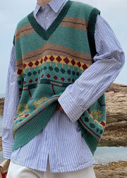 New Green Striped Cozy Men Knit Vest Spring