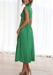 New Green Wrinkled Hollow Out Cotton Long Dress Summer
