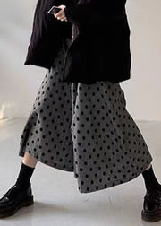 New Grey Dot Elastic Waist Cotton Wide Leg Pants Summer