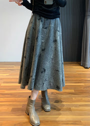 New Grey Embroidered High Waist Woolen Skirt Spring
