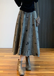 New Grey Embroidered High Waist Woolen Skirt Spring