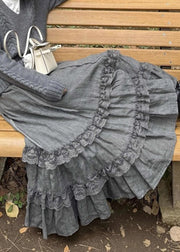 New Grey Lace High Waist Cotton Skirts Spring