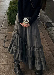 New Grey Lace High Waist Cotton Skirts Spring